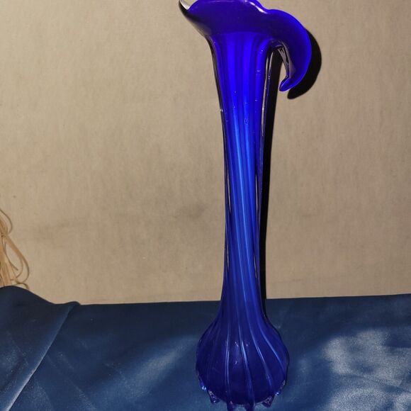 '60s VTG Murano Cobalt Blue Jack In The Pulpit Soliflore Vase Handblown Glass - Picture 5 of 16